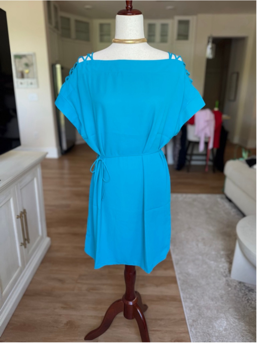 Krisa Teal Cold Shoulder Mini Dress Sz S NWT